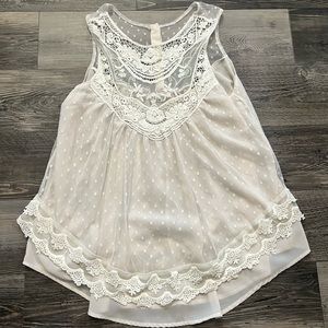 Boho style, Swiss dot top with crochet detail